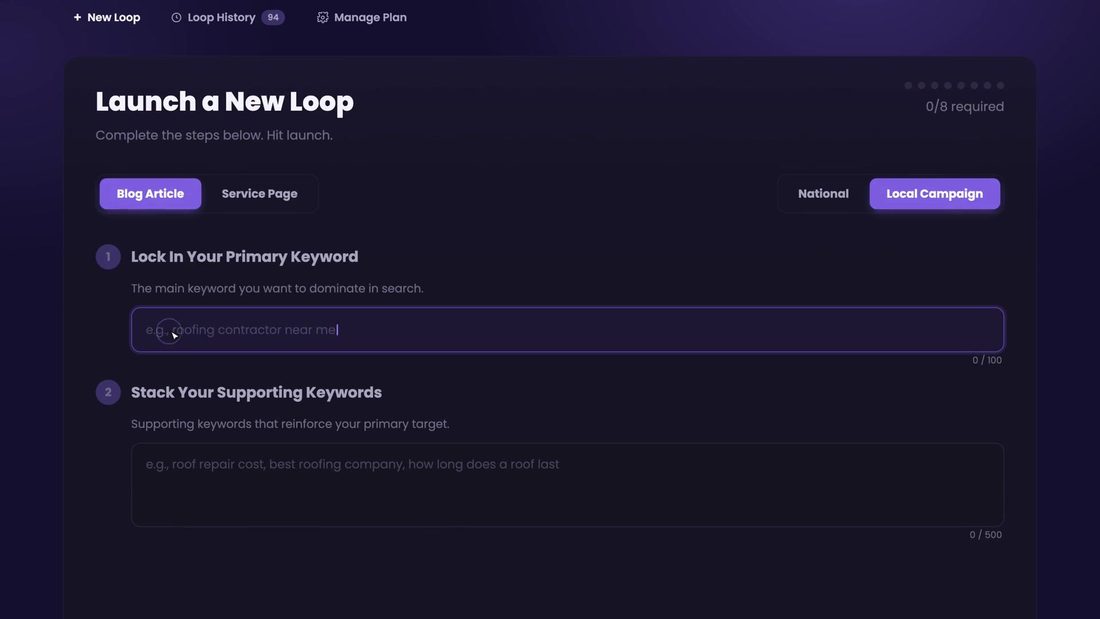 Launching a new loop from one primary keyword in the app